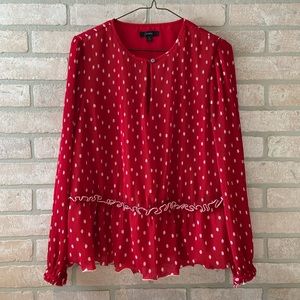 J. Crew Ruffle-trim Pleated Peplum Top in Polka Dot